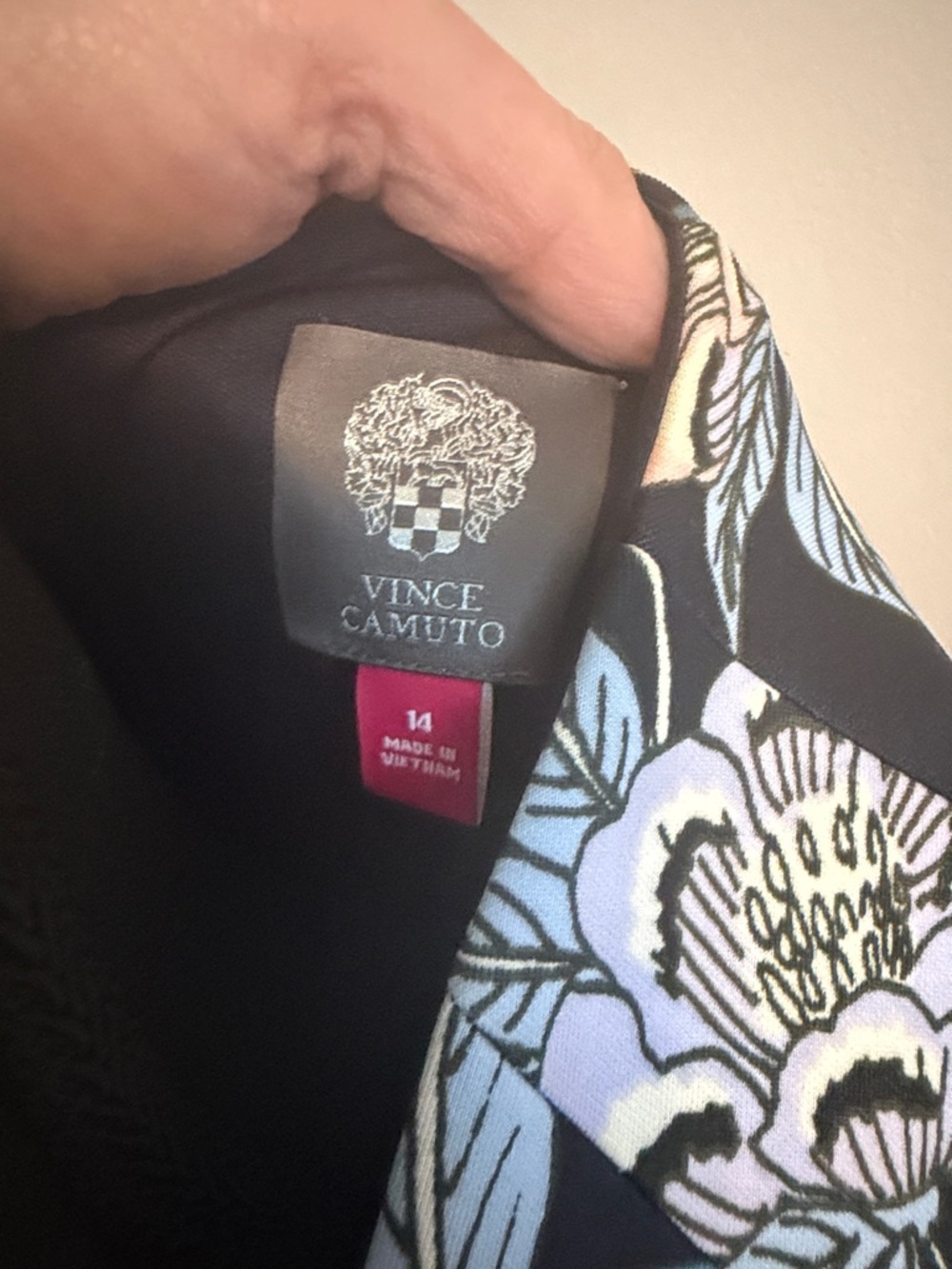 Vince Camuto Black Floral V-Neck Midi Dress with Blue and Pink Accents - Picture 12 of 12